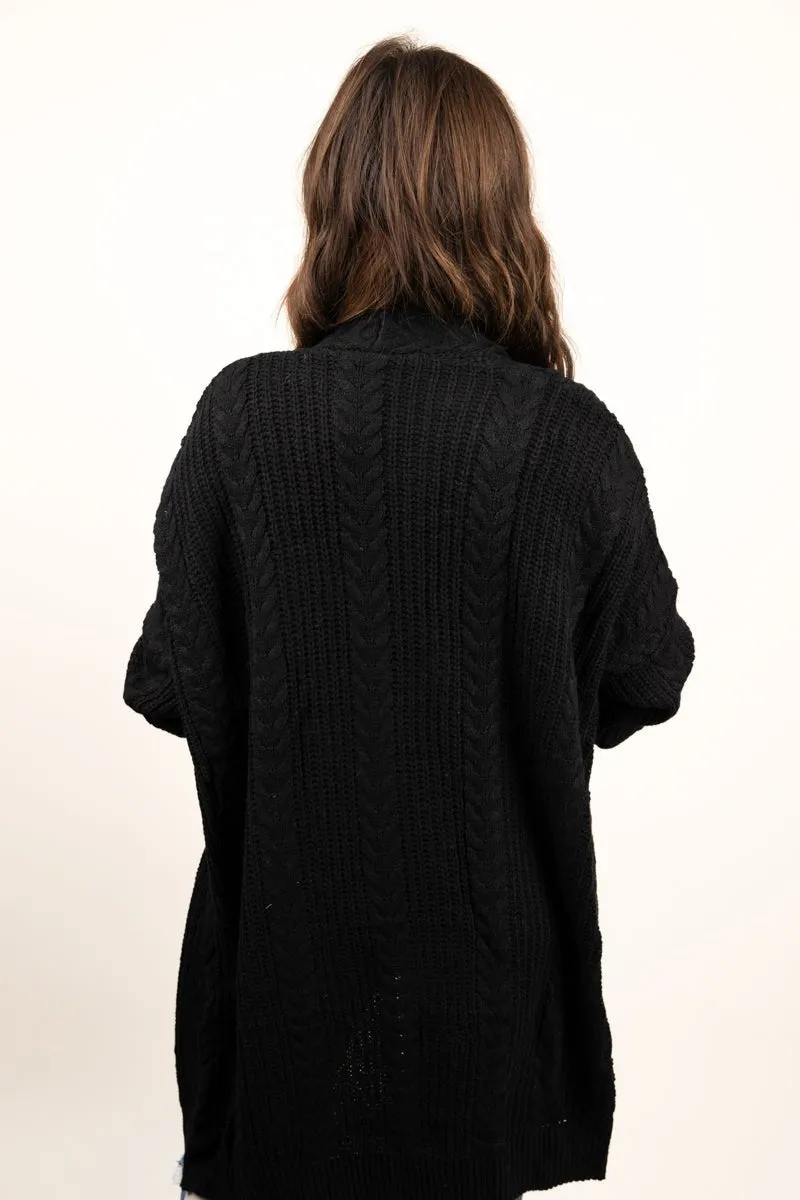 25% OFF! Be Clever Alaskan Way Cable Knit Pocket Cardigan, Black