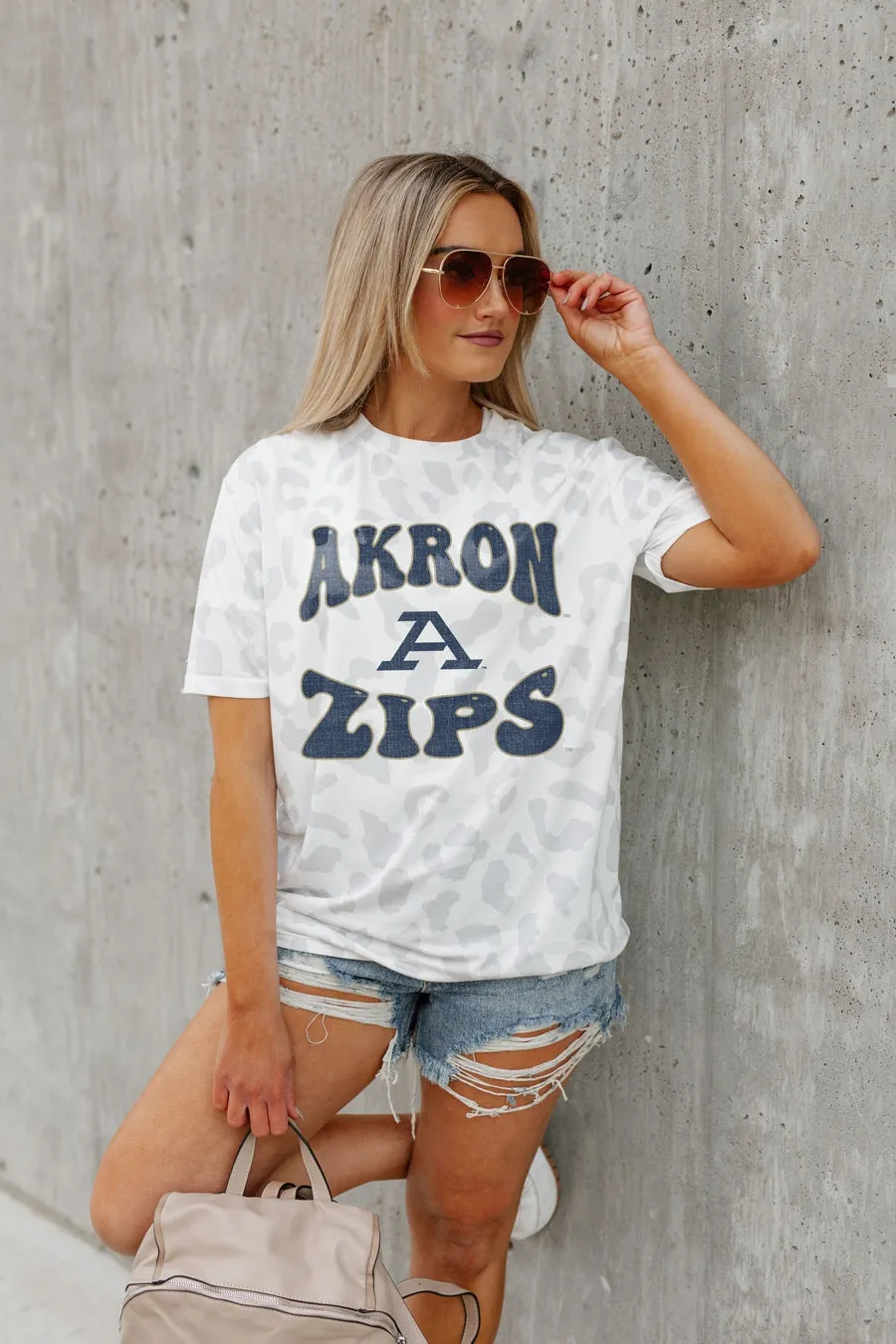 AKRON ZIPS CRUSHING VICTORY SUBTLE LEOPARD PRINT TEE