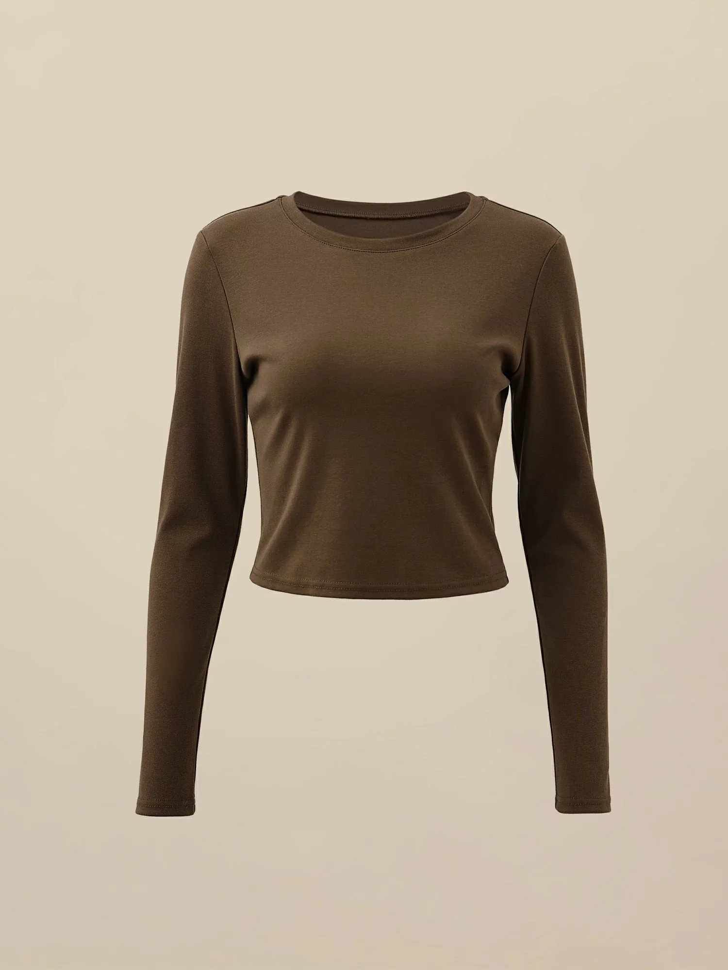Amoretu Women's Cotton Round Neck Long Sleeve Cropped Top