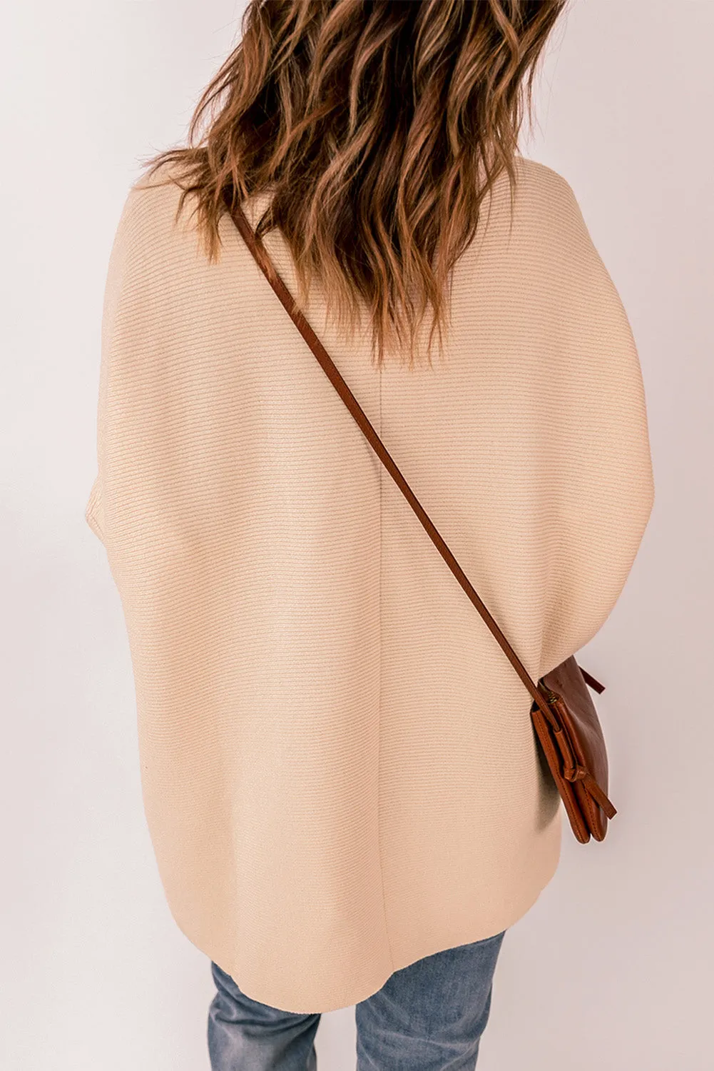 Apricot Plain Turtleneck Drop Sleeve Ribbed Sweater