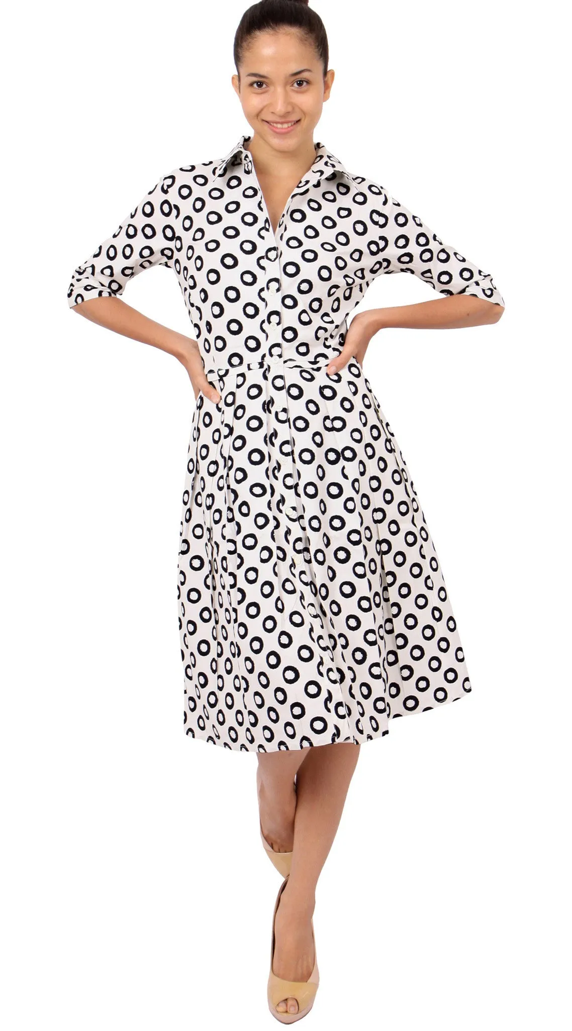 Audrey Dress Shirt Collar 1/2 Sleeve Regular Cotton Stretch (Micro Dots)