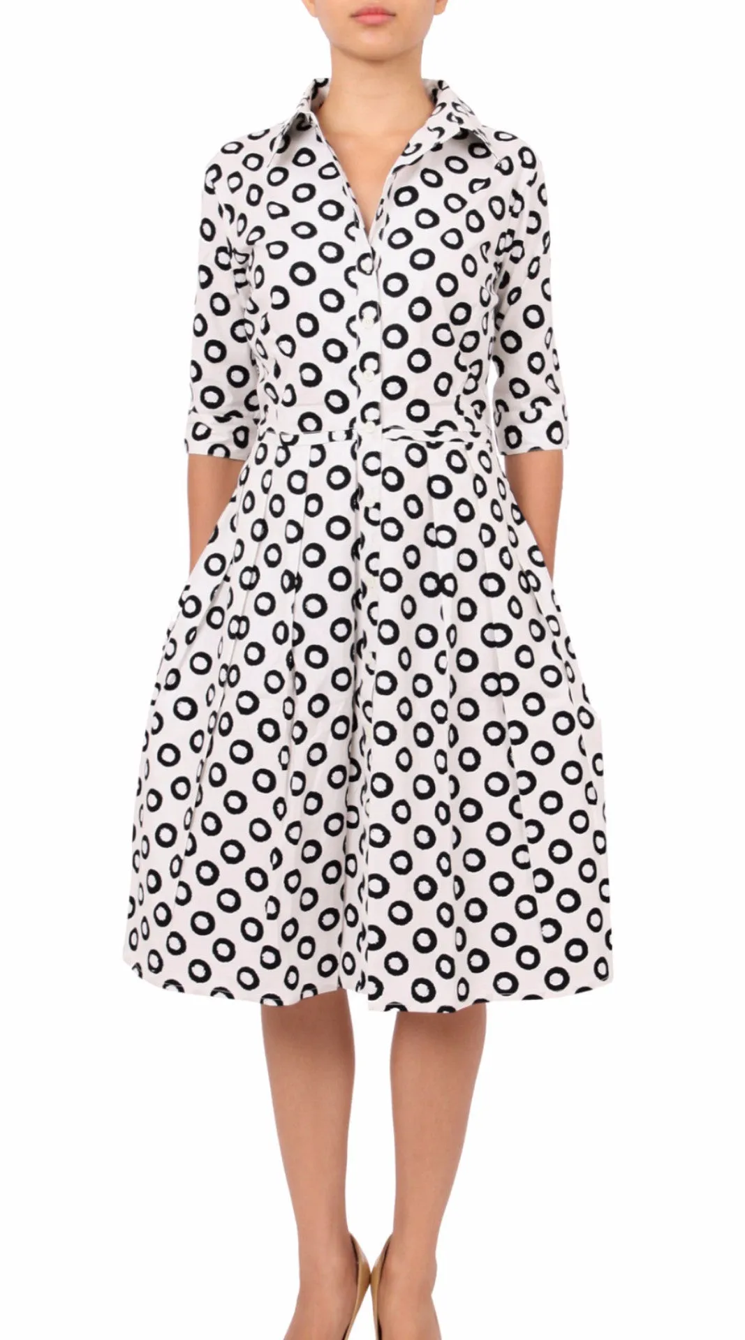 Audrey Dress Shirt Collar 1/2 Sleeve Regular Cotton Stretch (Micro Dots)