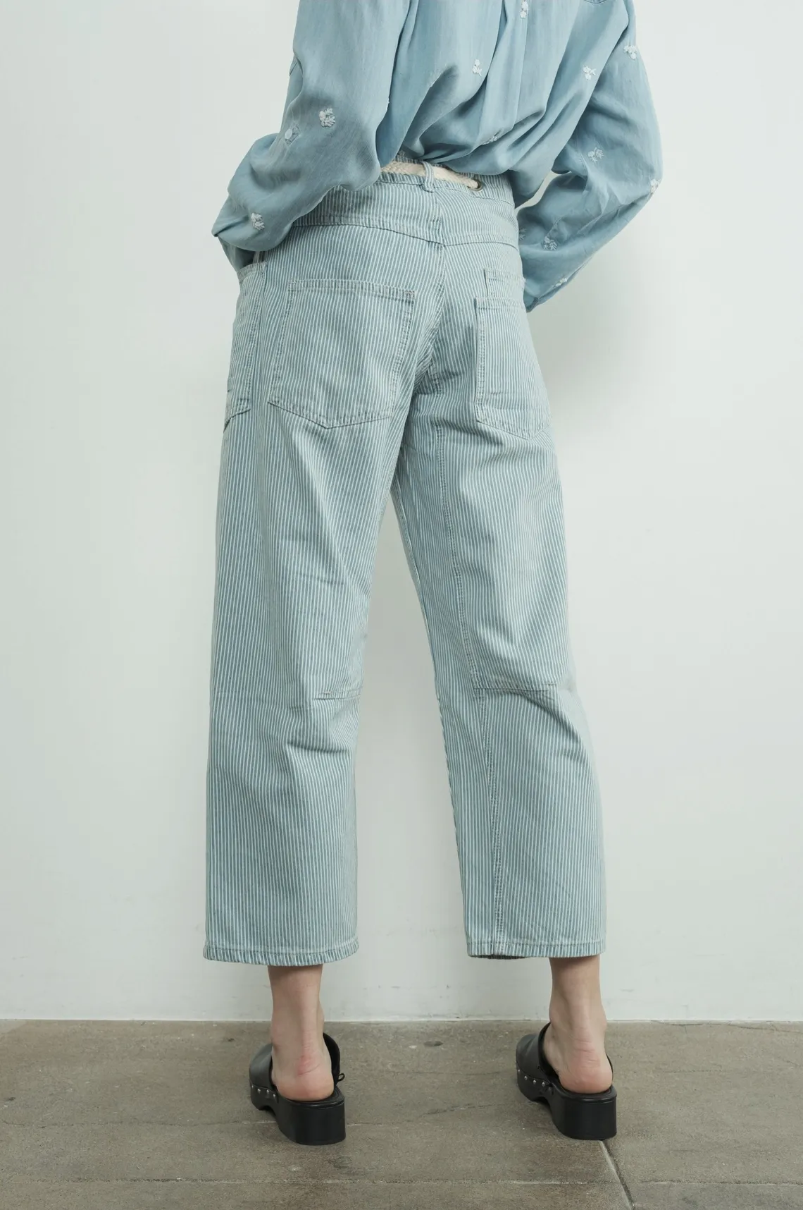 Barrel Denim Pants - Stripe Light Wash