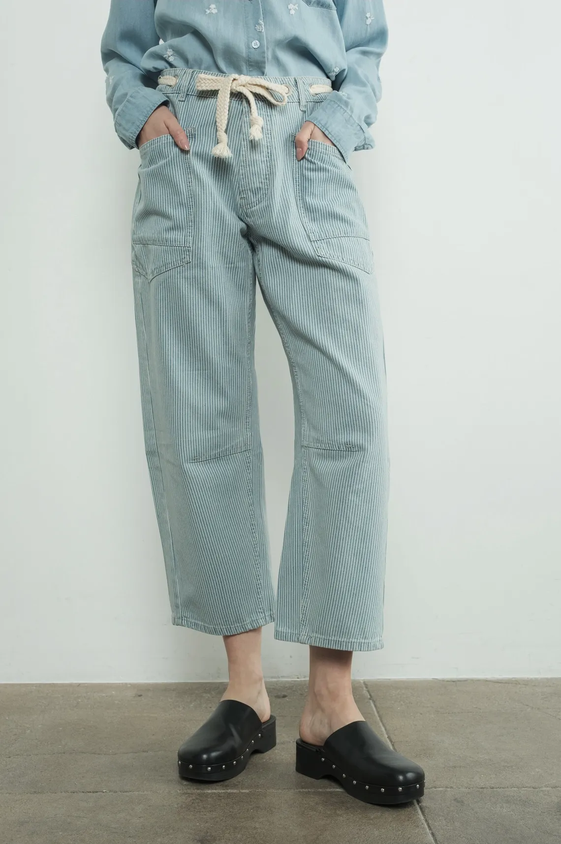 Barrel Denim Pants - Stripe Light Wash