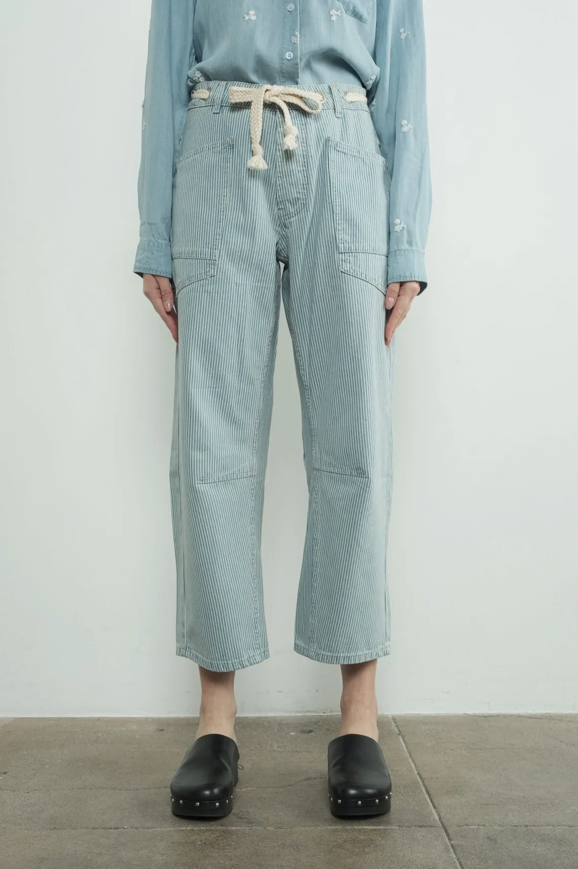 Barrel Denim Pants - Stripe Light Wash