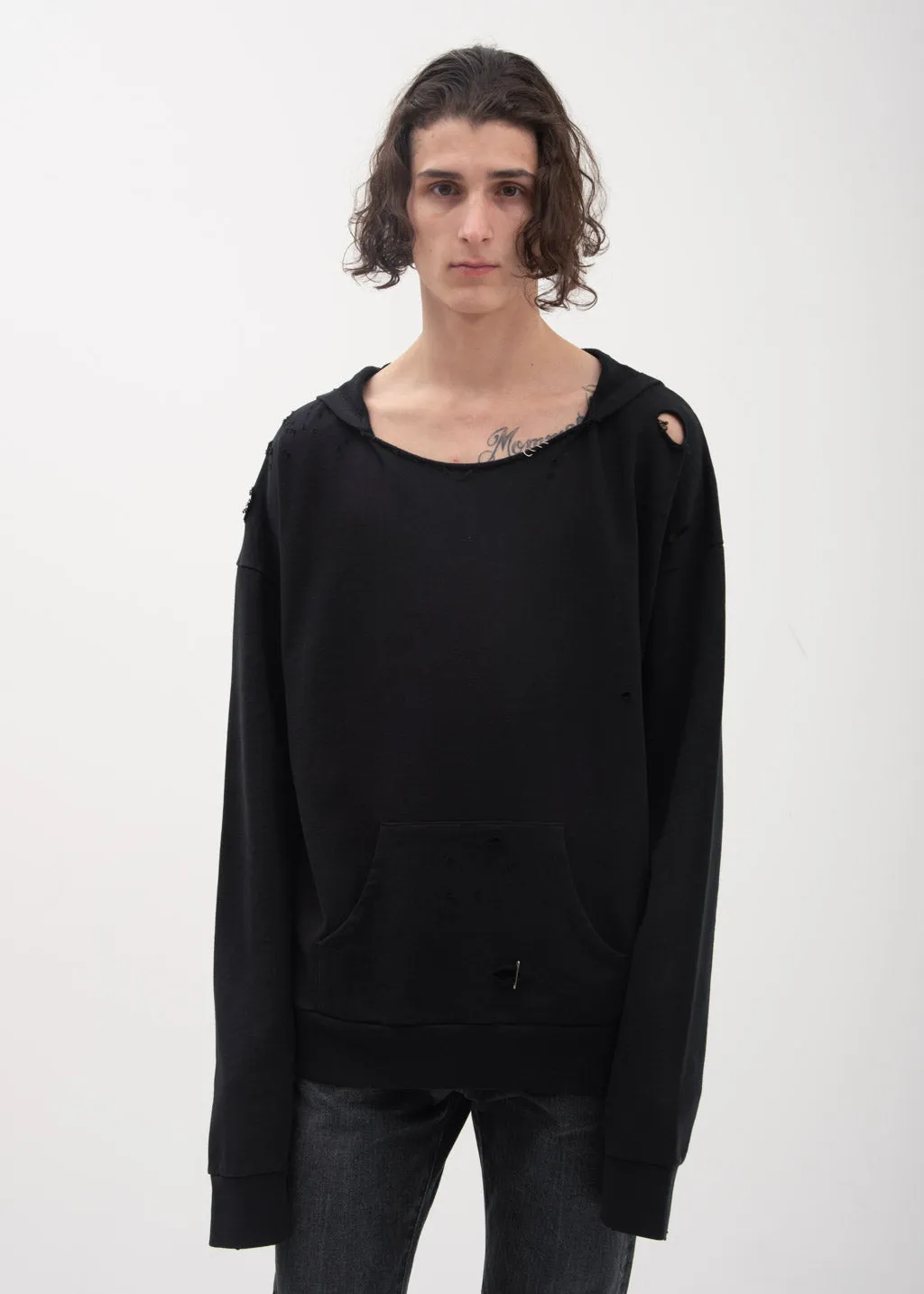 Black Bauhaus Distressed Hoodie