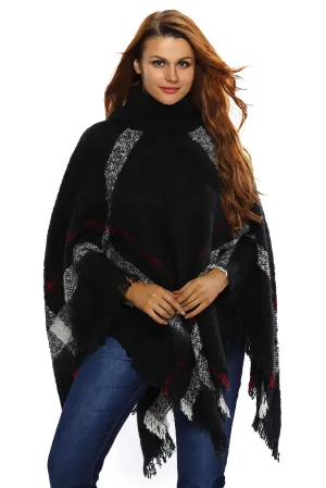 Black Turtleneck Tassel Cape Sweater