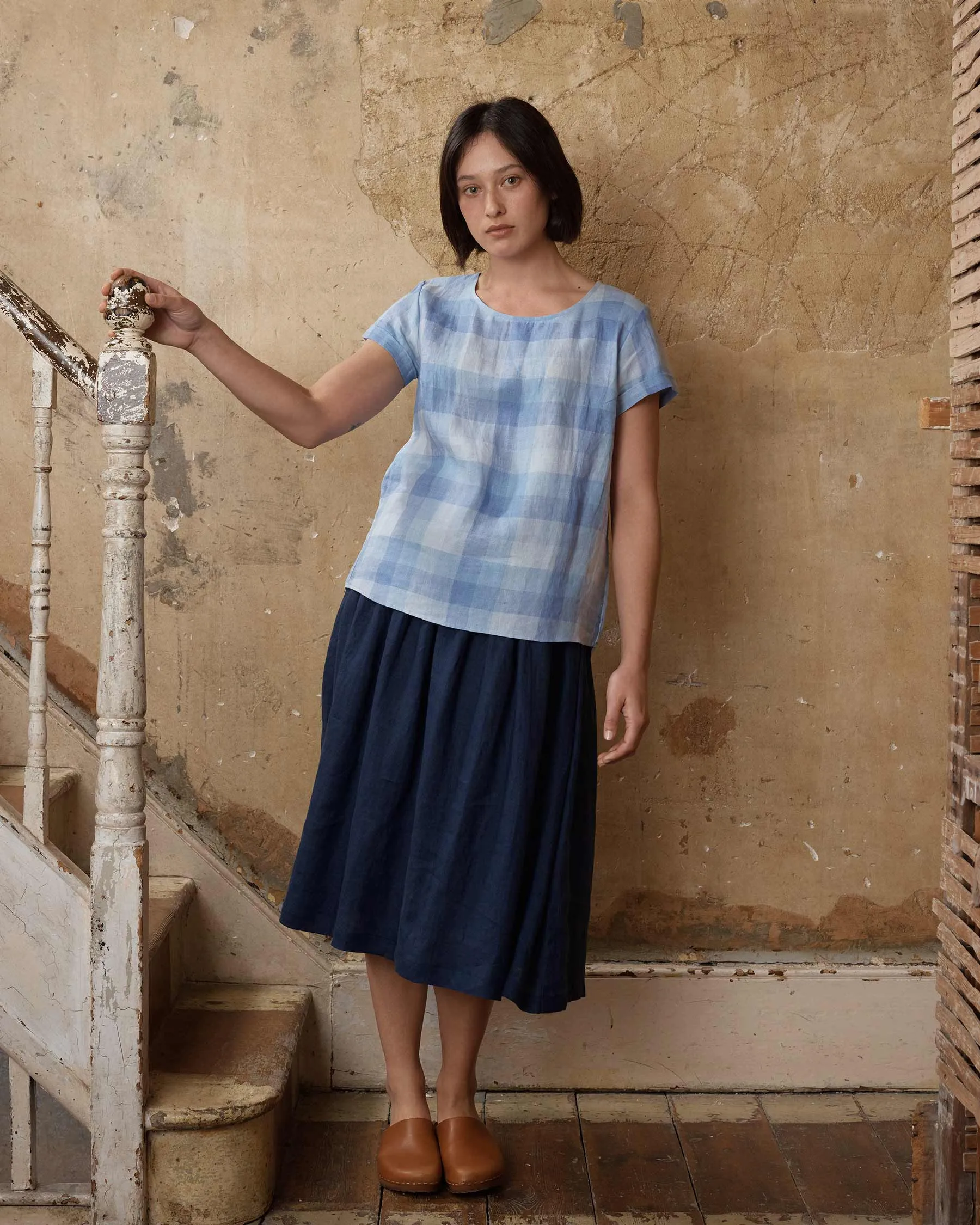 Blouse No.14 Linen T-shirt in Cala Check