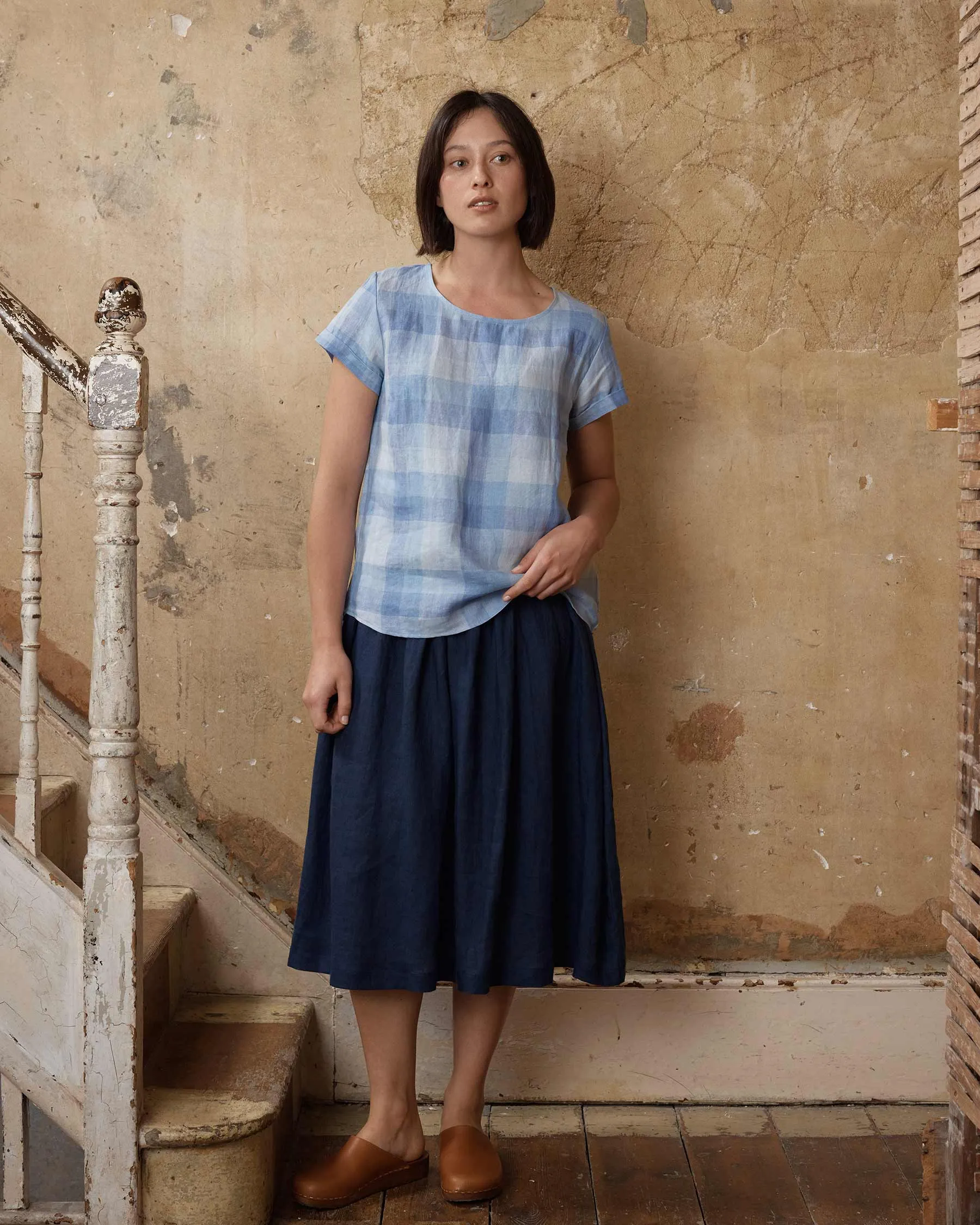 Blouse No.14 Linen T-shirt in Cala Check