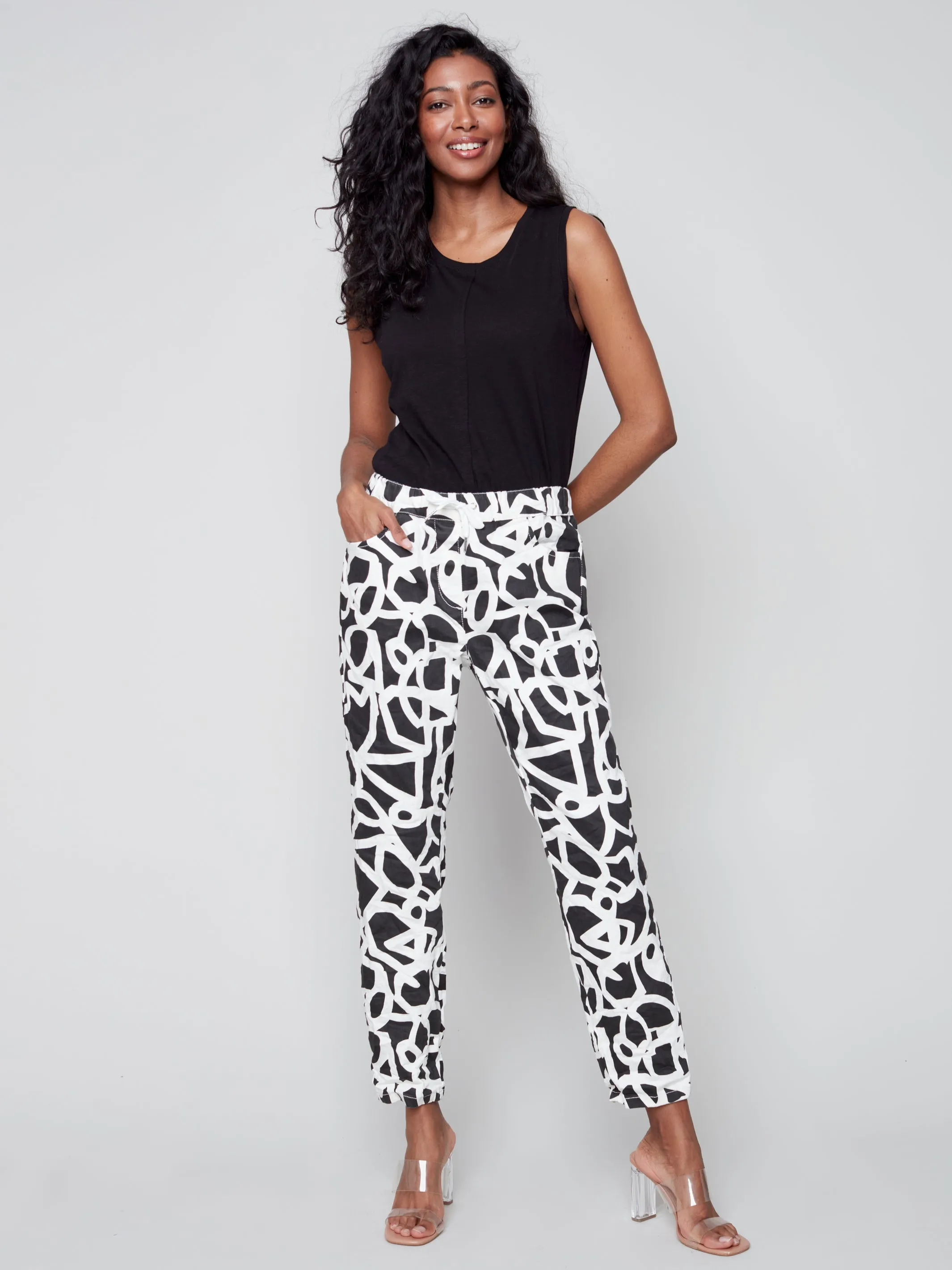 Charlie B Spring/Summer 2023-C5219Y-849A -Jogger Pant-Black/Cream