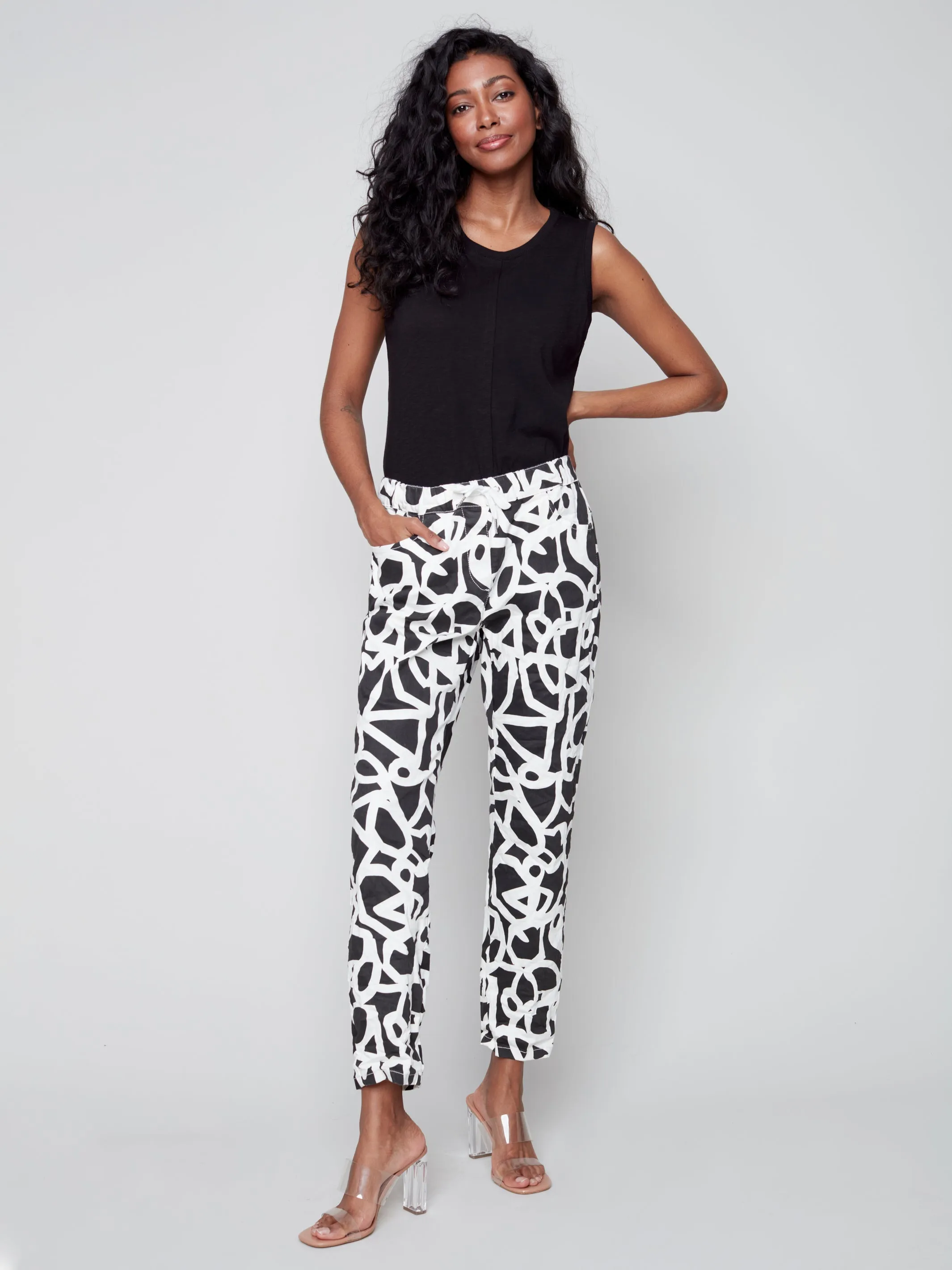 Charlie B Spring/Summer 2023-C5219Y-849A -Jogger Pant-Black/Cream