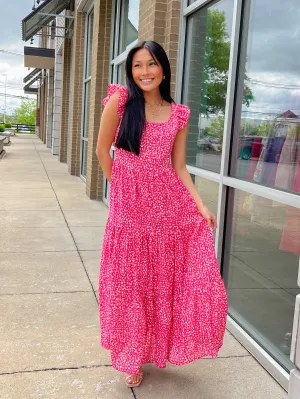 Cheetah Print Flutter Slv Tiered Maxi Dress