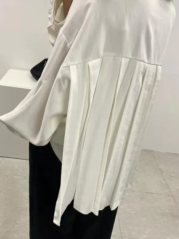 Chicmy-Simple Long Sleeves Loose Buttoned Pleated Solid Color Lapel Collar Blouses&Shirts Tops