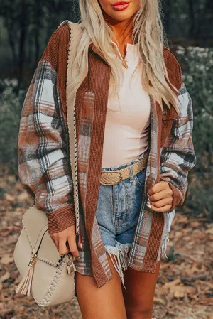 Cinnamon plaid corduroy shacket
