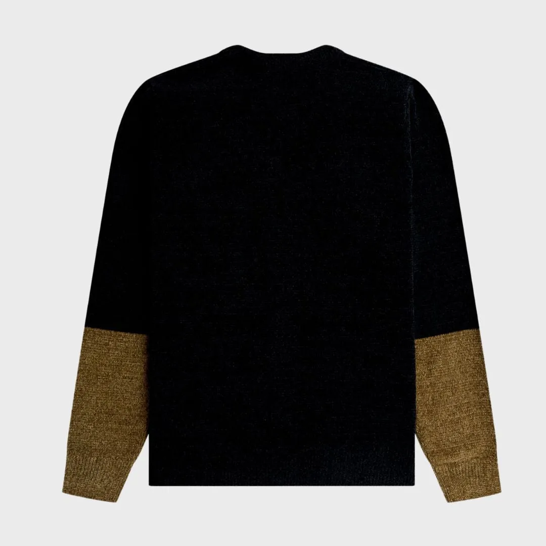 Colour Block Chenille Cardigan (Black)