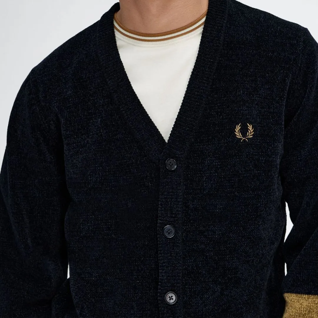Colour Block Chenille Cardigan (Black)