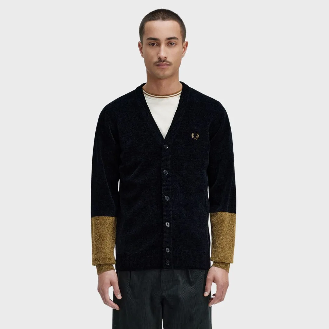 Colour Block Chenille Cardigan (Black)
