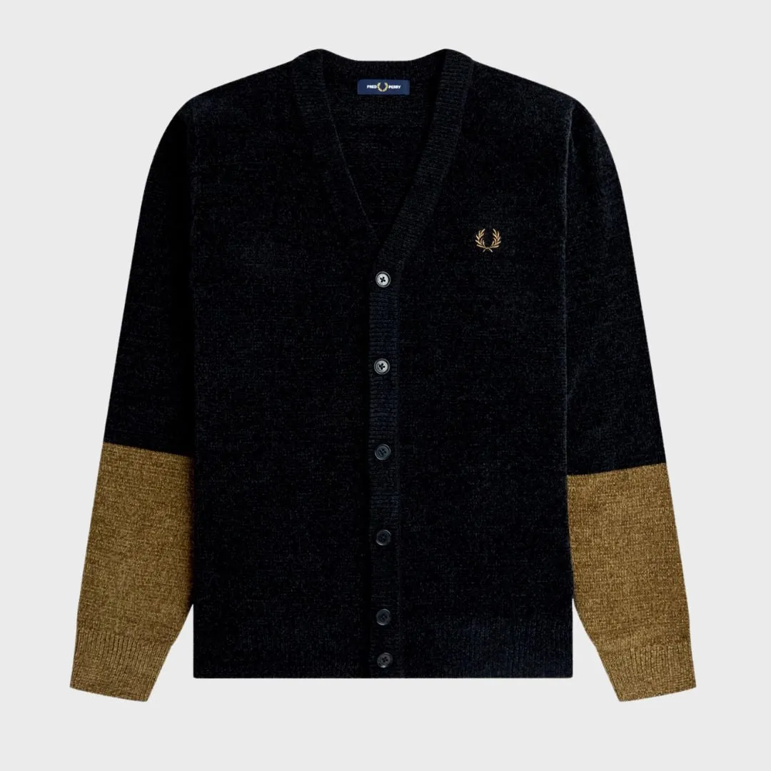 Colour Block Chenille Cardigan (Black)