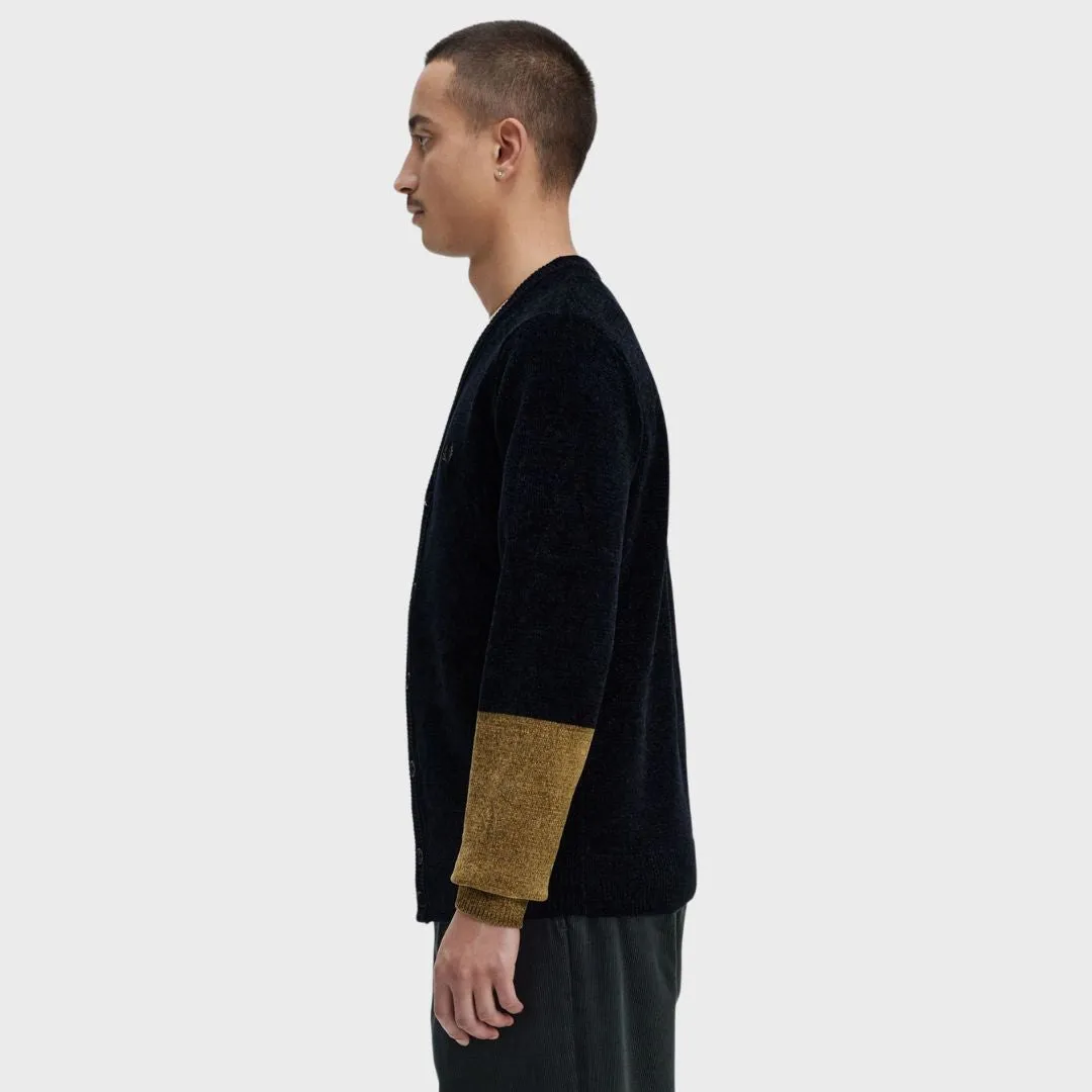 Colour Block Chenille Cardigan (Black)