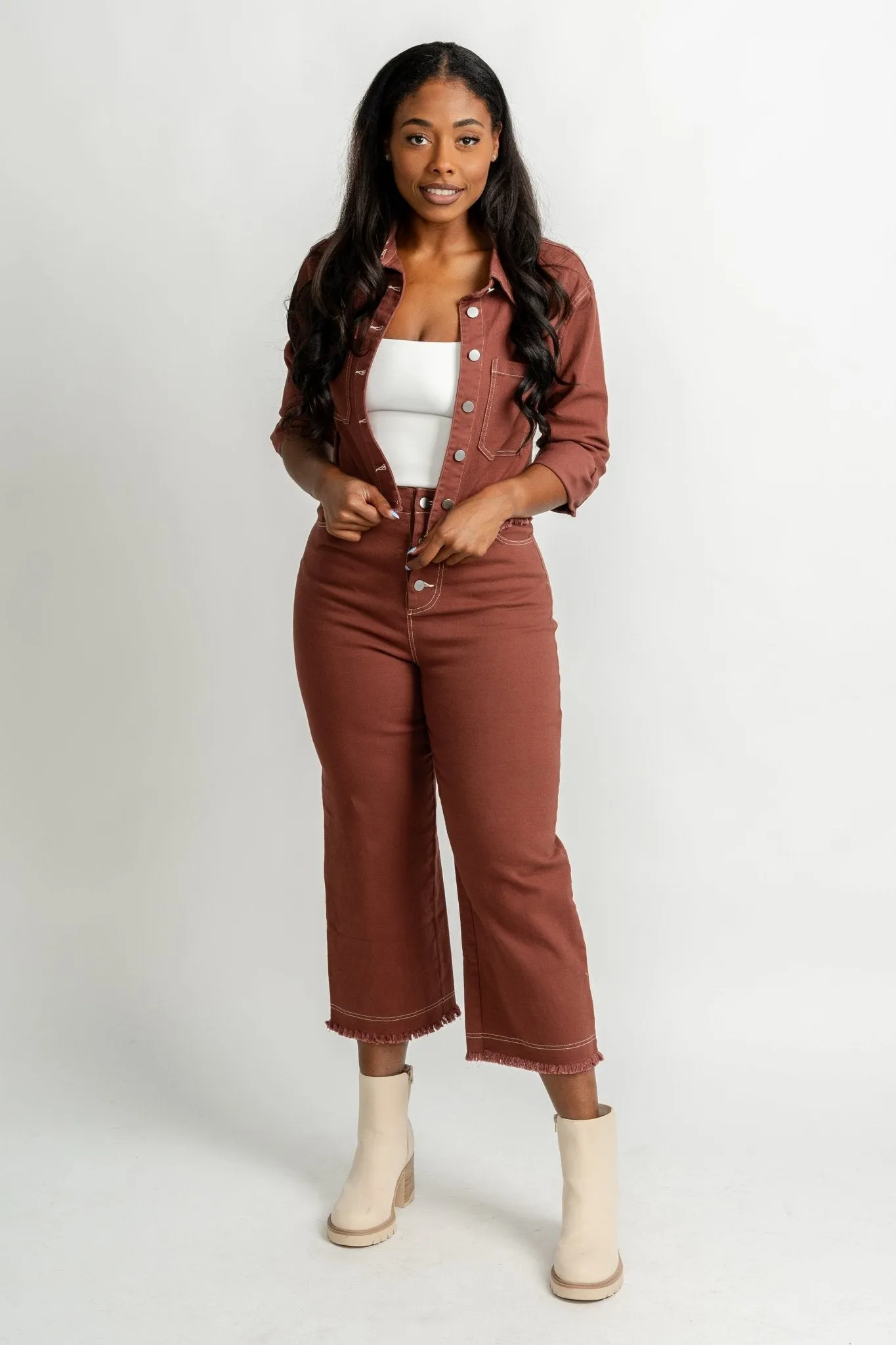 Contrast stitch pants plum