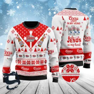 Coors Light In My Veins Jesus In My Heart Ugly Sweater