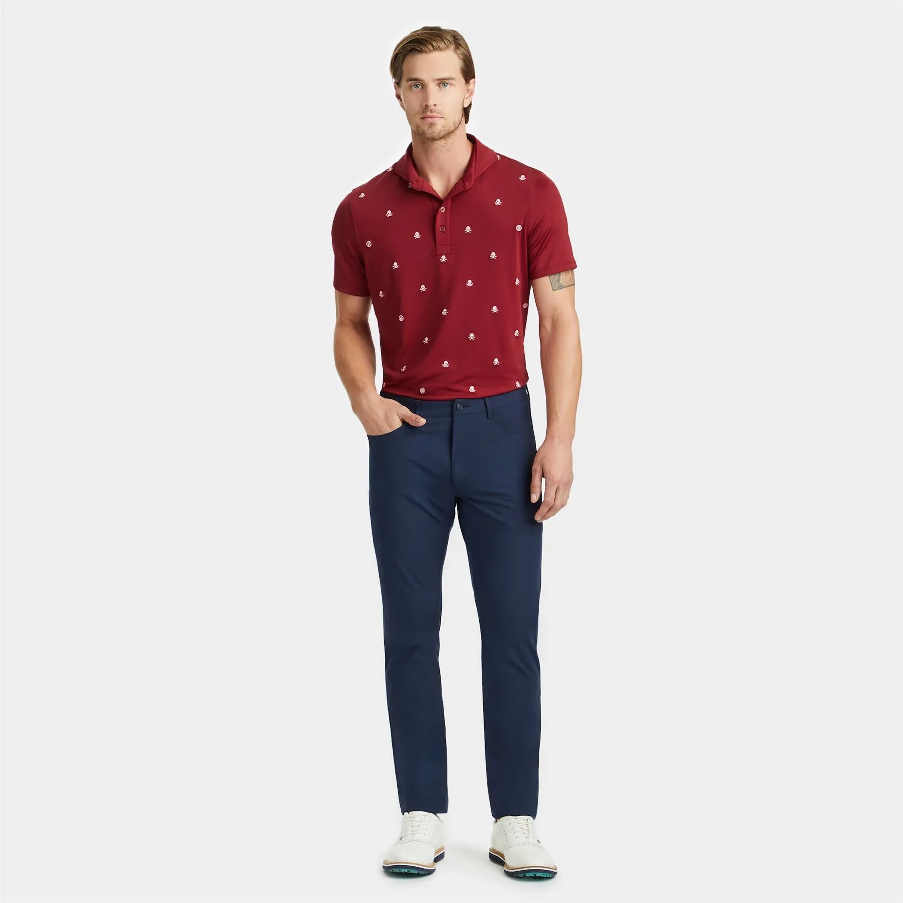 Embroidered Skull & Tees Tech Jersey Polo Rhubarb - SS24