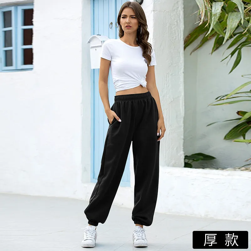 Europe Women Four Seasons Trendy Popular High Waist Casual Sporty Sweatshirt Jogger Pants