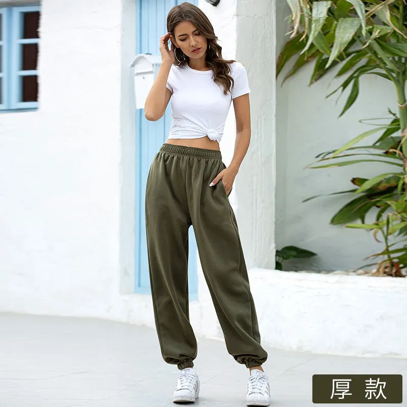 Europe Women Four Seasons Trendy Popular High Waist Casual Sporty Sweatshirt Jogger Pants