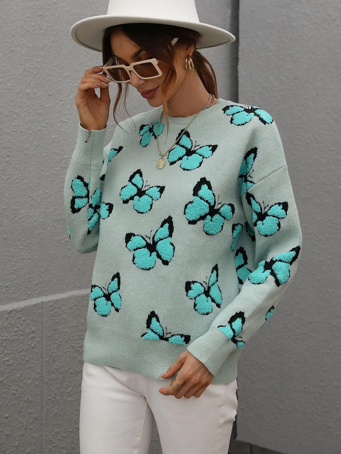 Fly High Embroidered Butterfly Sweater