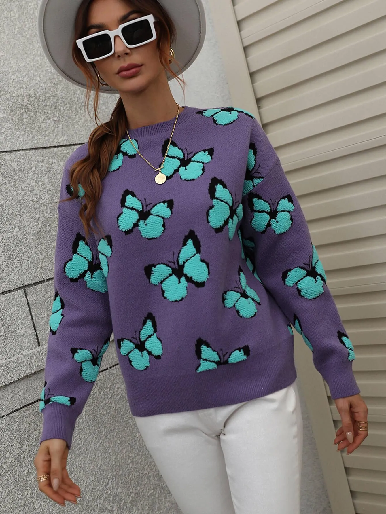 Fly High Embroidered Butterfly Sweater