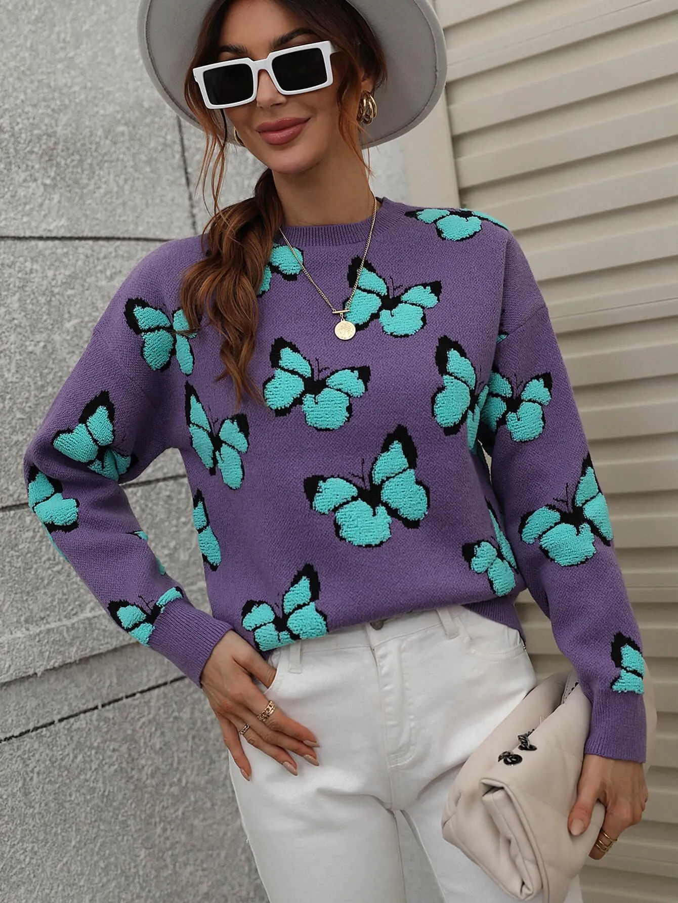 Fly High Embroidered Butterfly Sweater