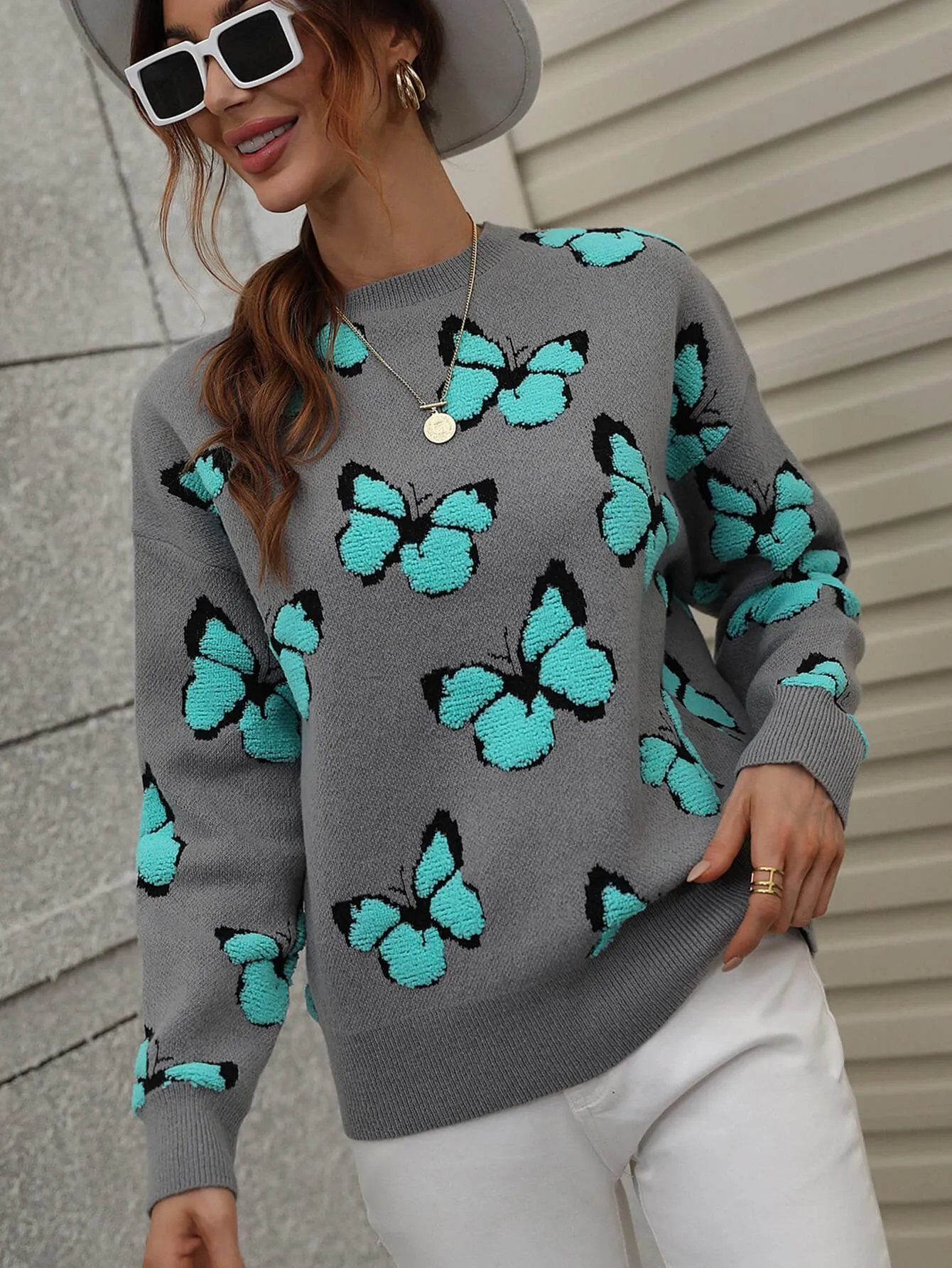 Fly High Embroidered Butterfly Sweater
