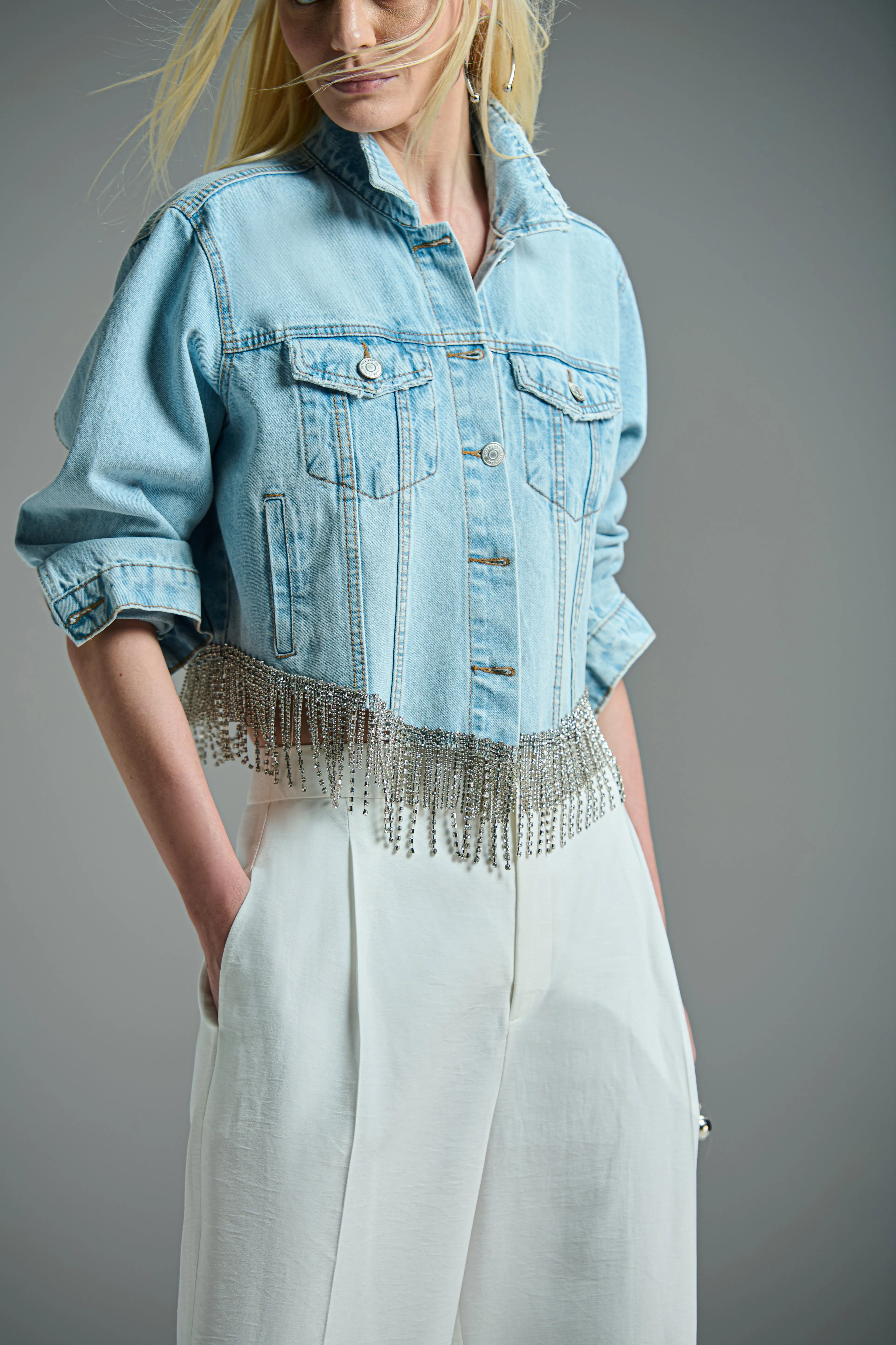 Fringed Rhinestones Denim Jacket