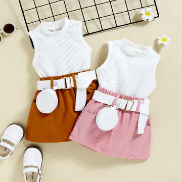 Girls' trendy halter neck tops shorts waist bag suits in stock