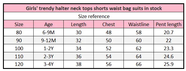 Girls' trendy halter neck tops shorts waist bag suits in stock
