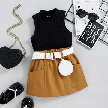 Girls' trendy halter neck tops shorts waist bag suits in stock