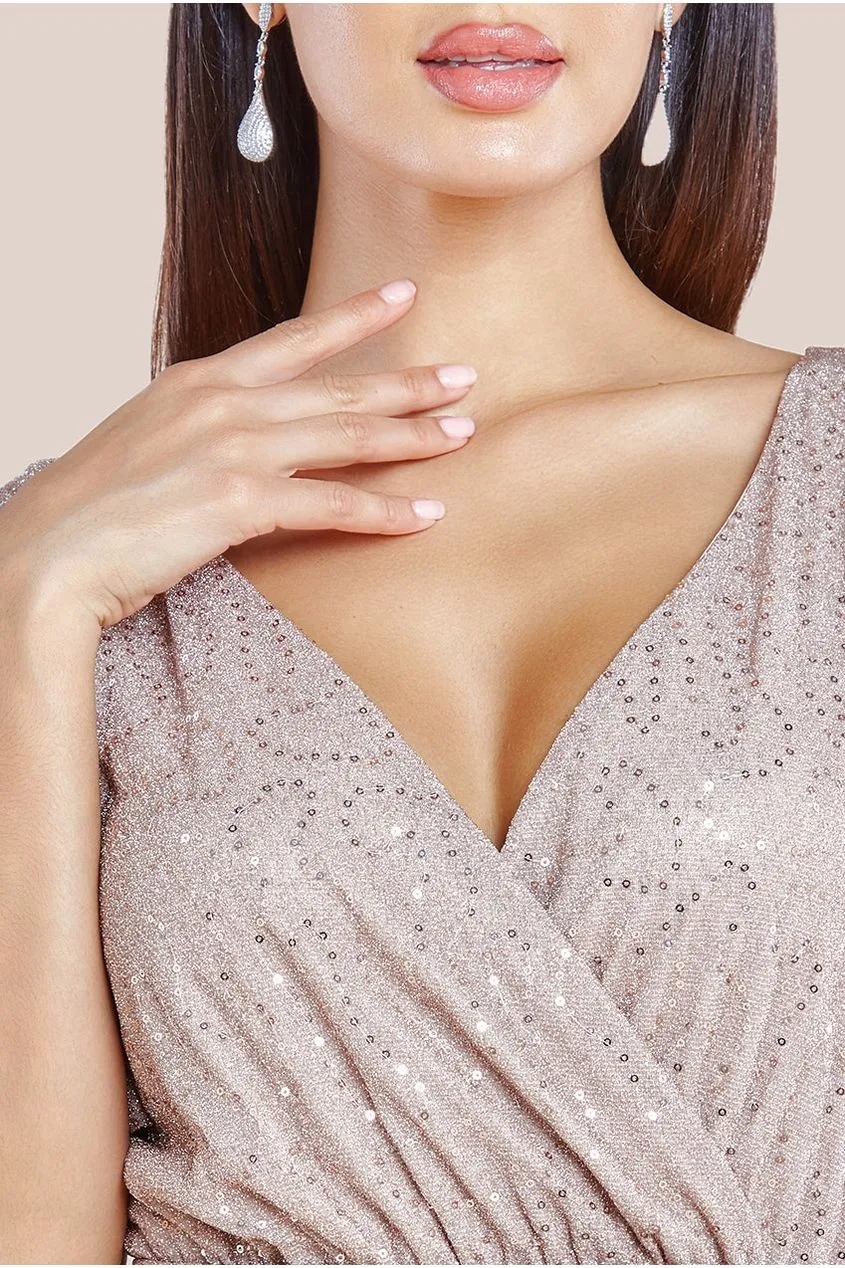 Goddiva Lurex Flutter Sleeve Wrap Top - Champagne