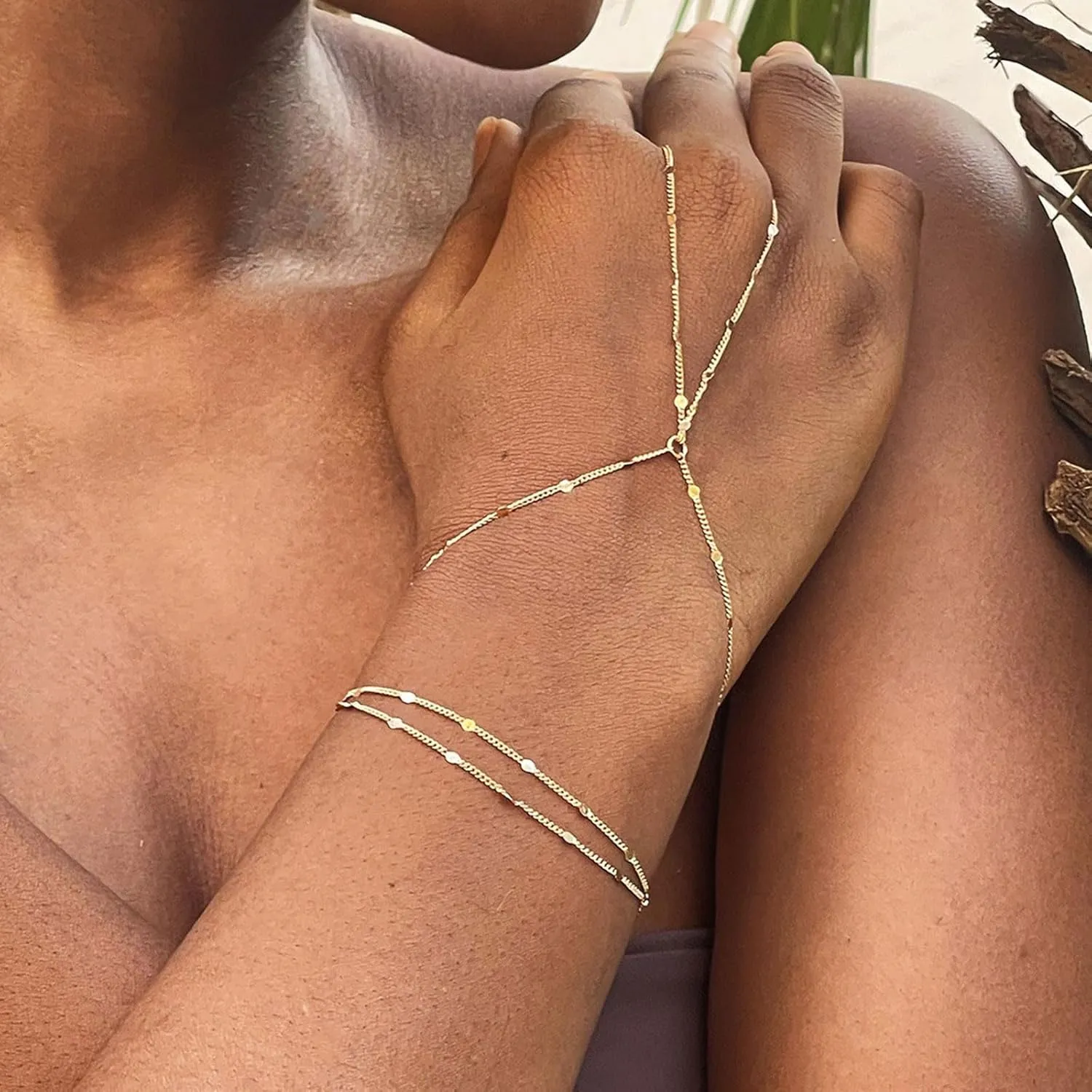 Hand Chain Bracelet for Women Dainty Gold Ring Bracelet Non Tarnish Silver Finger Ring Bracelet Trendy Stuff Hand Jewelry Gifts
