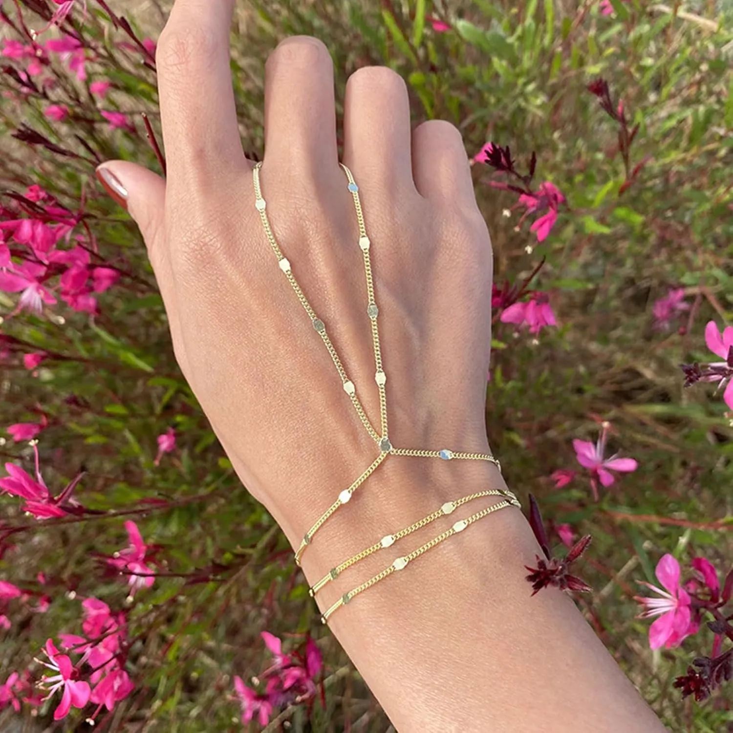 Hand Chain Bracelet for Women Dainty Gold Ring Bracelet Non Tarnish Silver Finger Ring Bracelet Trendy Stuff Hand Jewelry Gifts