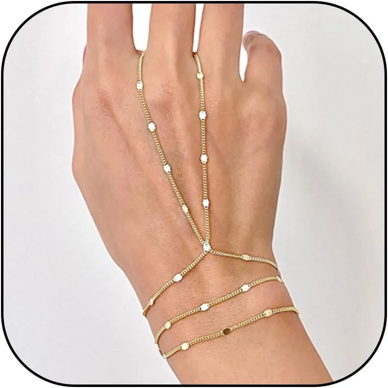 Hand Chain Bracelet for Women Dainty Gold Ring Bracelet Non Tarnish Silver Finger Ring Bracelet Trendy Stuff Hand Jewelry Gifts