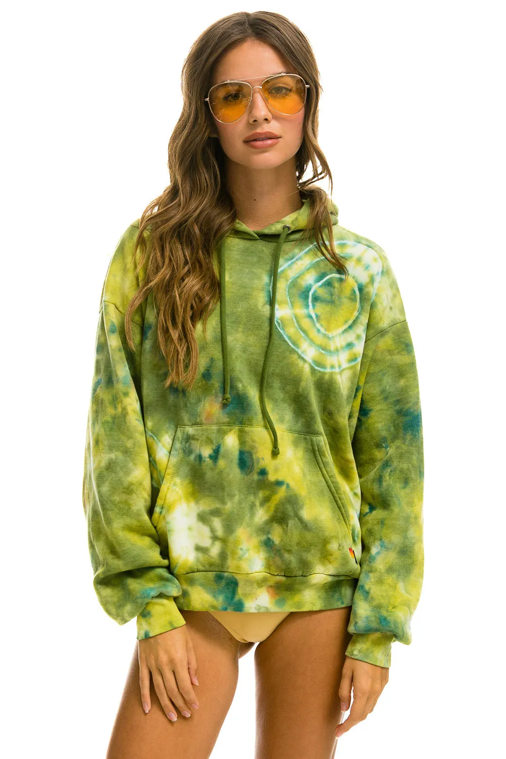 HAND DYED PULLOVER HOODIE RELAXED - TIE DYE GREEN YELLOW