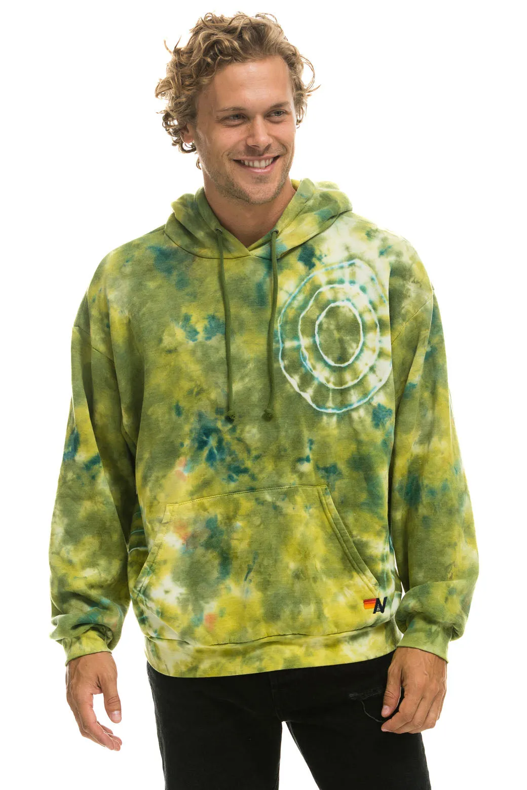HAND DYED PULLOVER HOODIE RELAXED - TIE DYE GREEN YELLOW