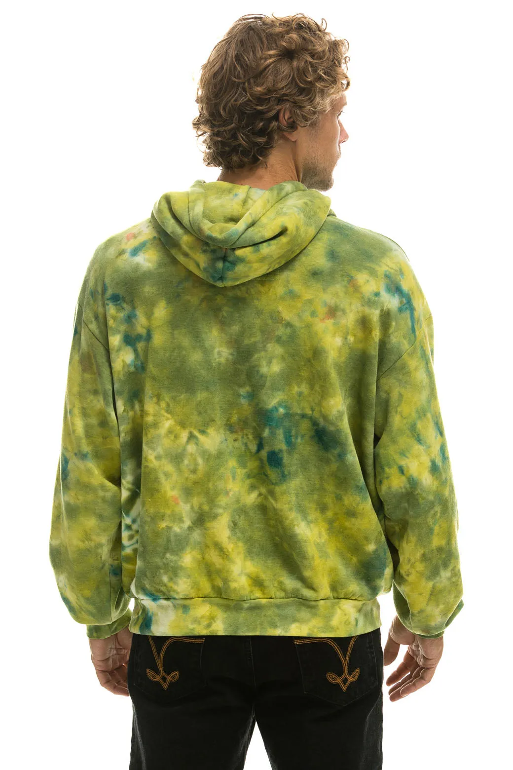 HAND DYED PULLOVER HOODIE RELAXED - TIE DYE GREEN YELLOW