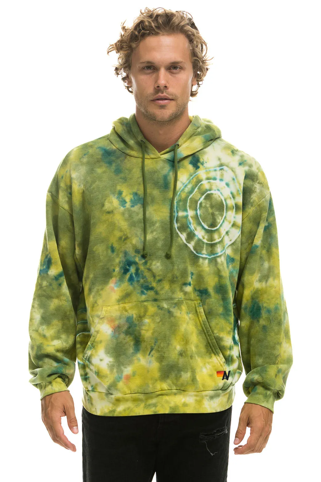 HAND DYED PULLOVER HOODIE RELAXED - TIE DYE GREEN YELLOW