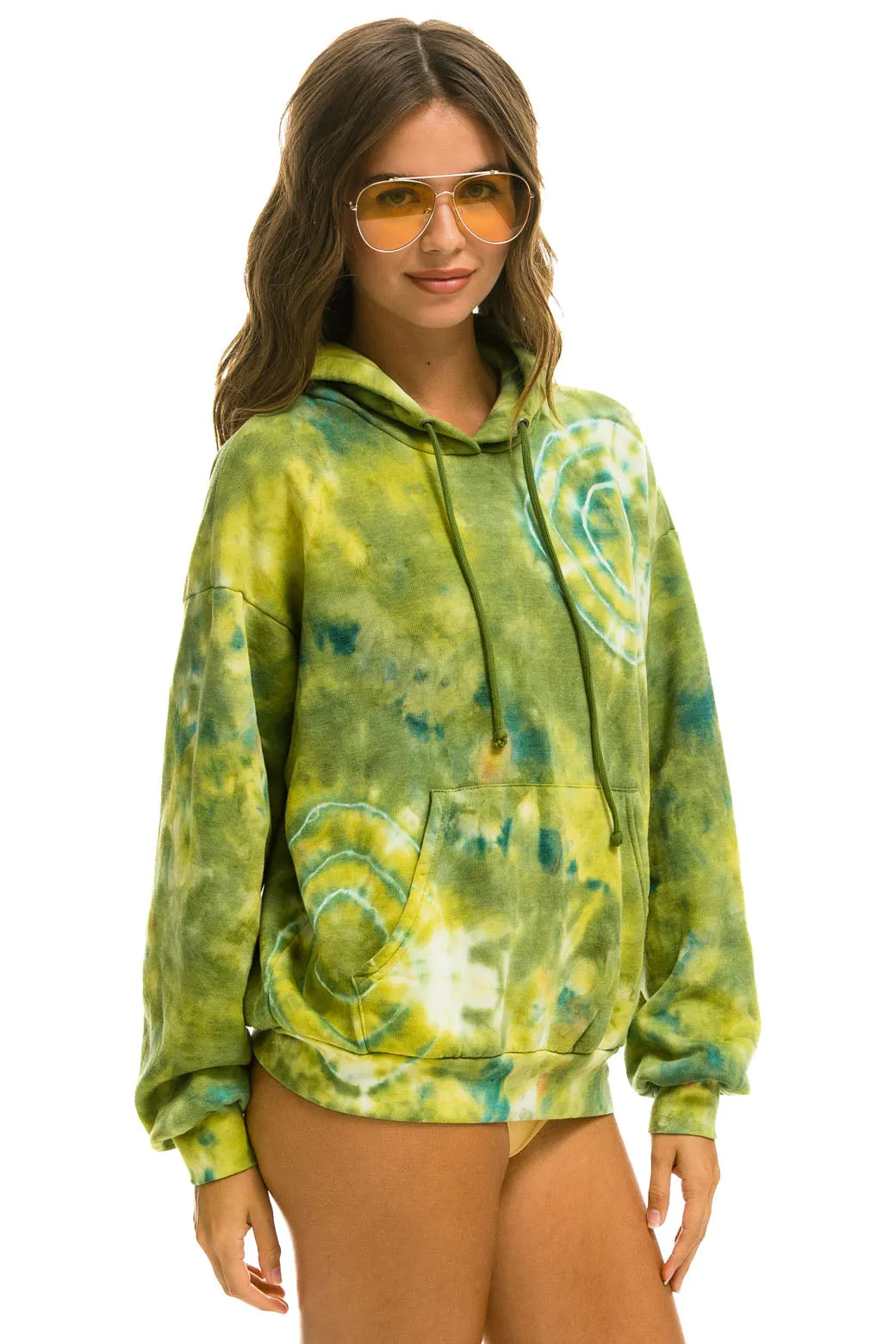 HAND DYED PULLOVER HOODIE RELAXED - TIE DYE GREEN YELLOW