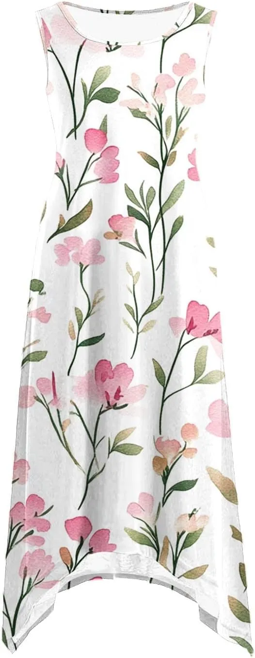 hlysgo Beach Dresses for Women 2025 Trendy Floral Print Handkerchief Hem Beach Sundress Summer A-Line Flowy Boho Mini Dress