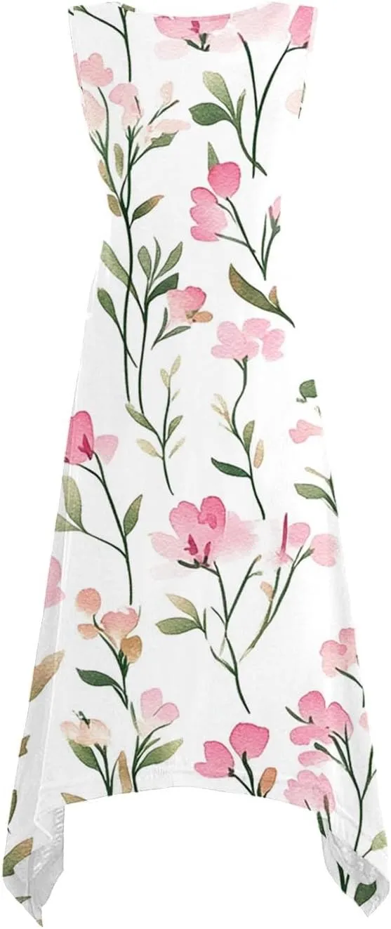 hlysgo Beach Dresses for Women 2025 Trendy Floral Print Handkerchief Hem Beach Sundress Summer A-Line Flowy Boho Mini Dress