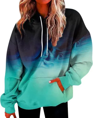 Hoodies for Women Casual Oversized Drawstring Thick Pullover Sweatshirt Hooded Fall Fashion 2024 Gradient Hoodies