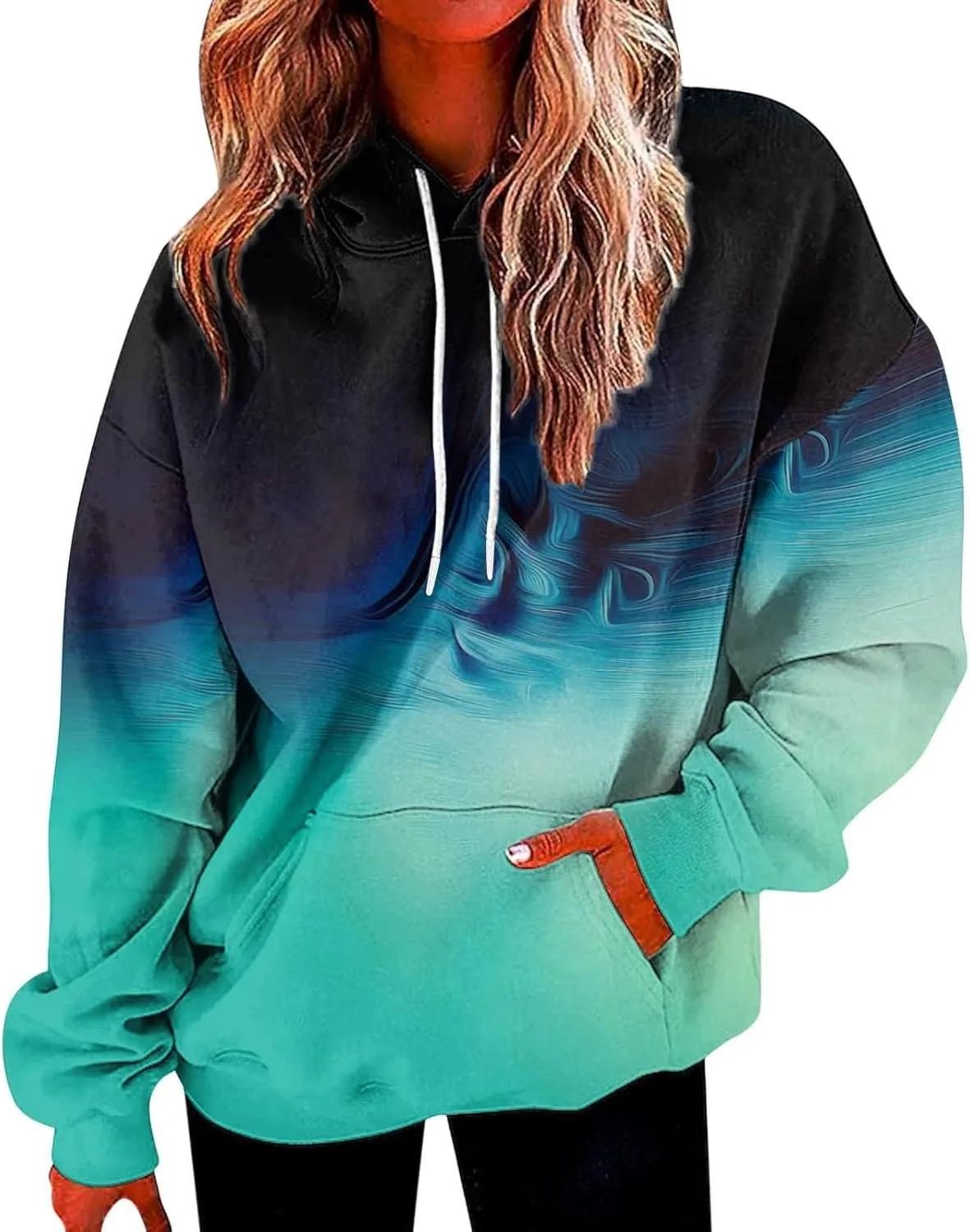 Hoodies for Women Casual Oversized Drawstring Thick Pullover Sweatshirt Hooded Fall Fashion 2024 Gradient Hoodies