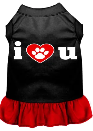 I Heart You Screen Print Dog Dress Black With Light Pink Xl
